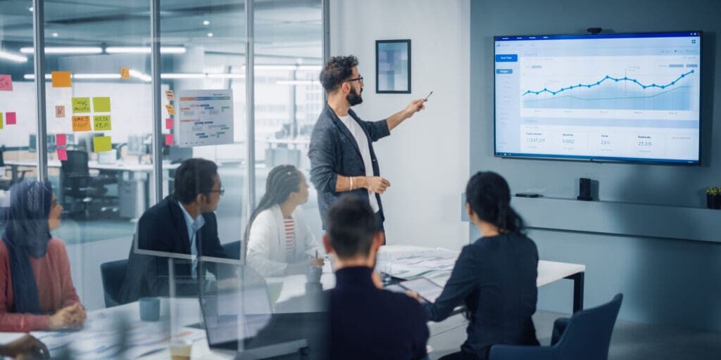 Diverse Modern Office: Motivated Businessman Leads Business Meet